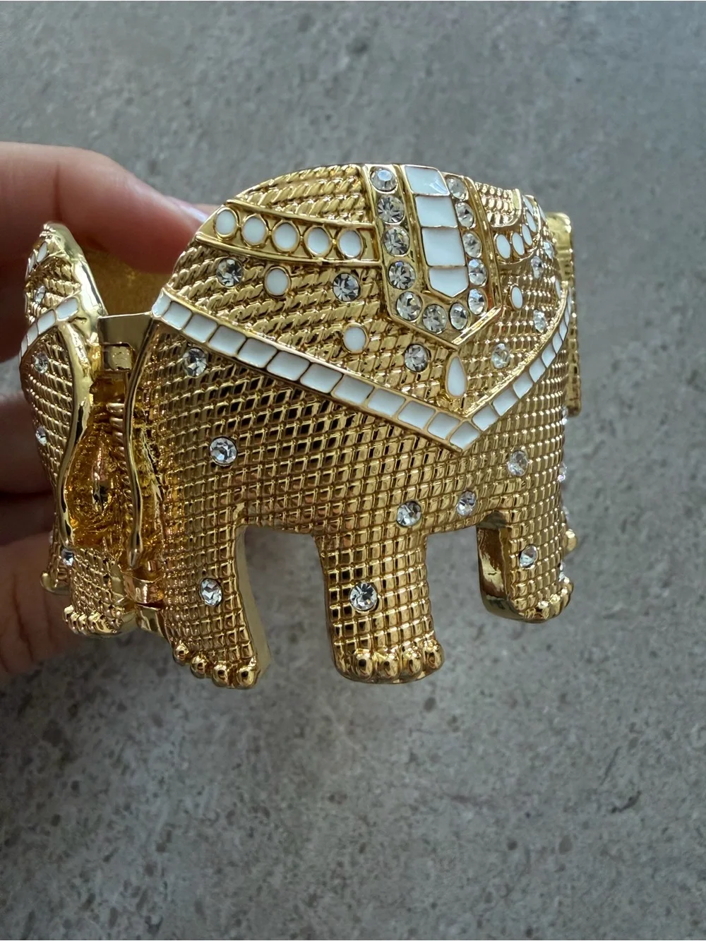 Lilly Pulitzer Gold Elephant Cuff Bracelet with White Enamel Accents
